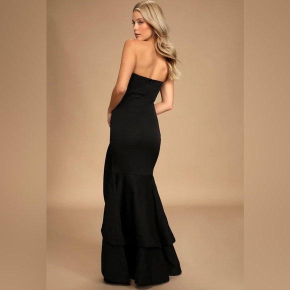 LULUS Fabulous Festivities Strapless Ruffled Trumpet Dress Black SZ S - Picture 3 of 12